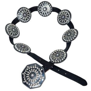 Tony Lama Black Leather Rhinestone Concho Belt Size 36 Western